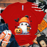 イベント・ハロウィングッズ｜キュートなゴースト＆パンプキン柄Tシャツ(XXS～4XL)