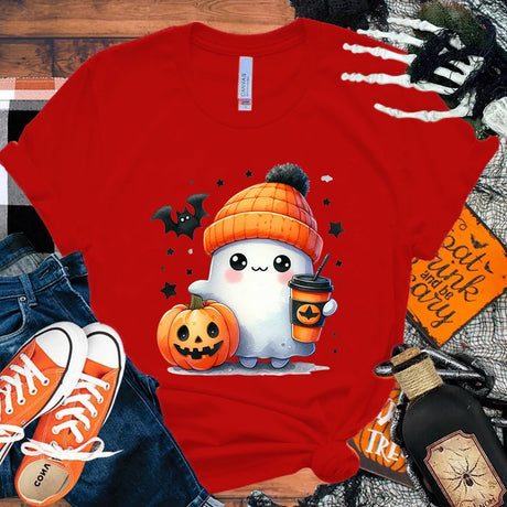 イベント・ハロウィングッズ｜キュートなゴースト＆パンプキン柄Tシャツ(XXS～4XL)