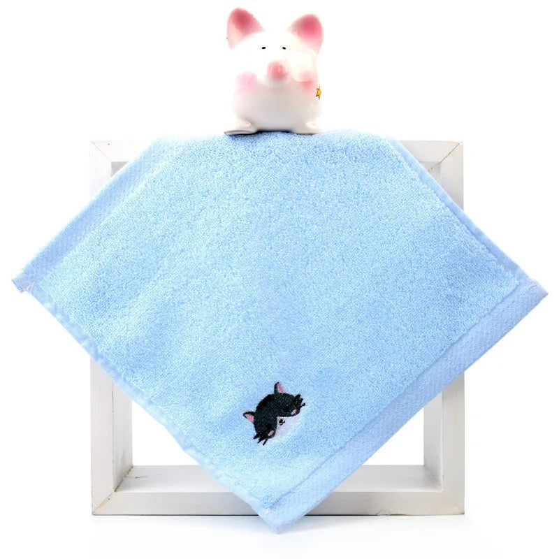 | ノベルティ用品 | 動物刺繍入りコットンフェイスタオル| 25x25c