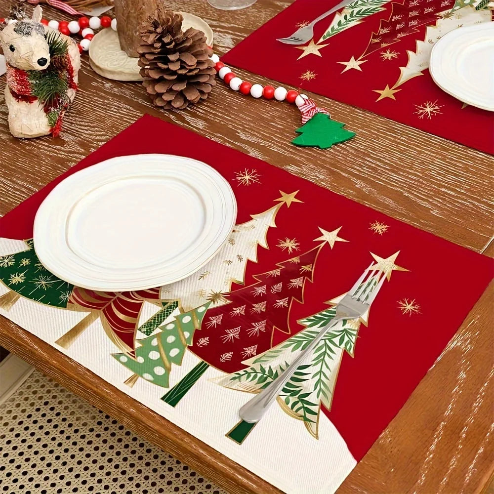 イベント・クリスマス装飾｜赤いクリスマスツリープレースマットセット4枚組