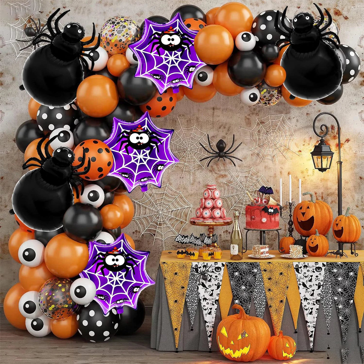イベント・ハロウィン装飾｜スパイダーアルミホイルバルーンセット(8個)