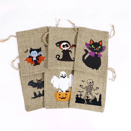 イベント・ハロウィングッズ｜ハロウィン柄リネン巾着キャンディバッグセット