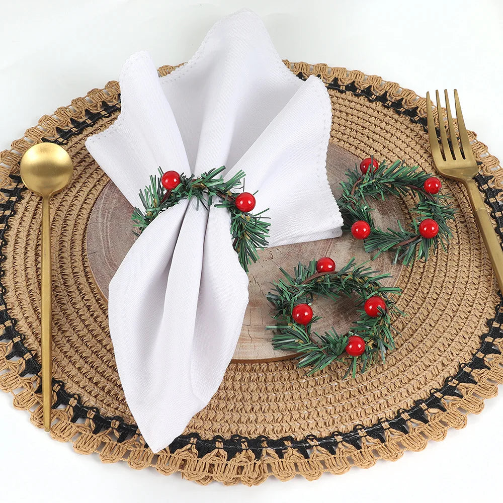 イベント・クリスマス装飾｜赤い実の松葉ナプキンリング6個セット