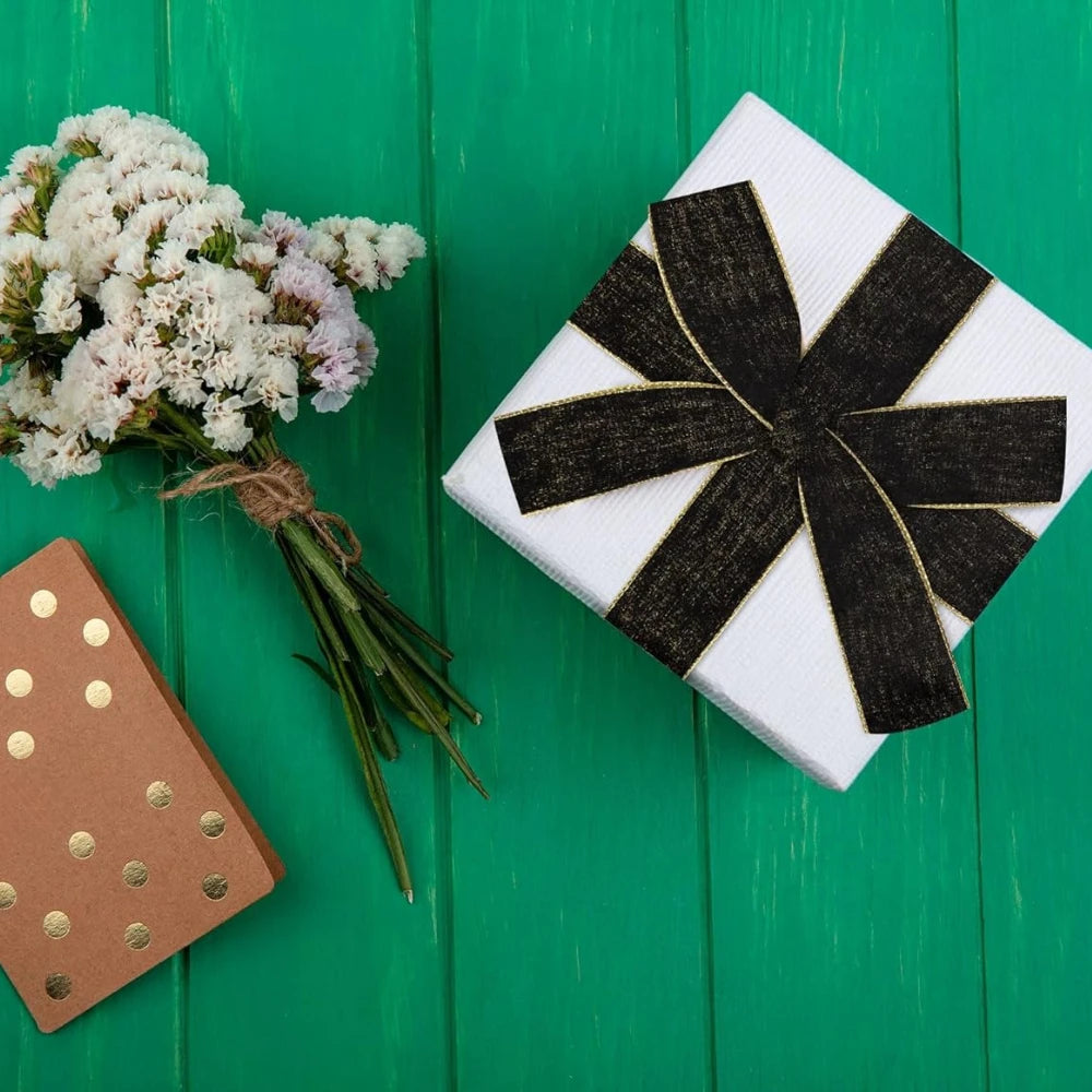 金縁ブラックベルベットリボン 2.5インチ×10ヤード