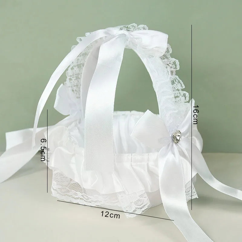 シルク製ホワイト フラワーガールバスケット（20cm）