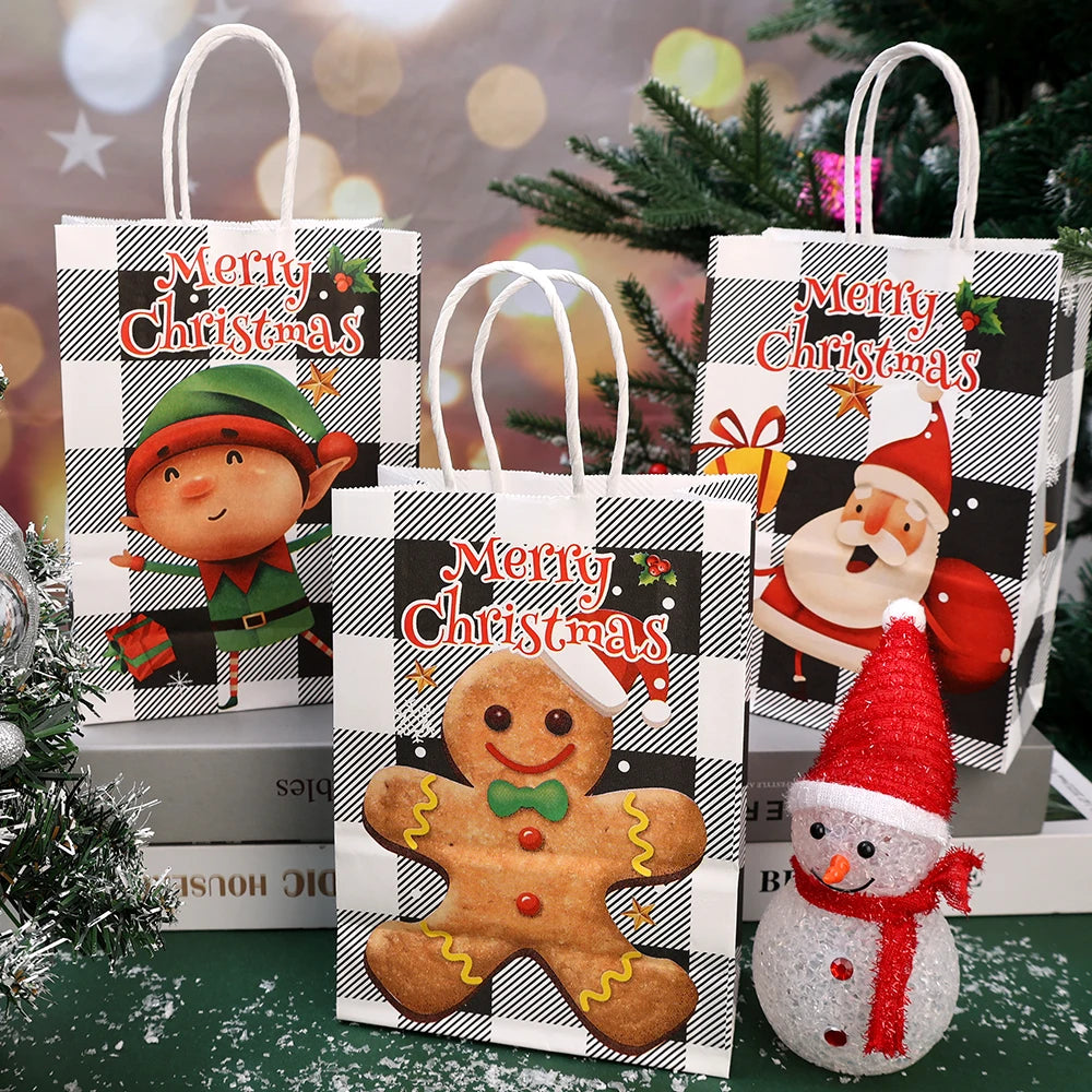 イベント・クリスマス装飾｜紙製サンタ＆雪だるま柄ギフトバッグ(1枚～24枚入)