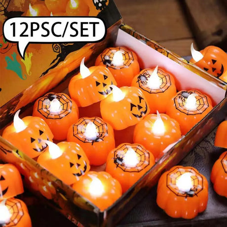 イベント・ハロウィングッズ｜パンプキンLEDティーライト12個セット