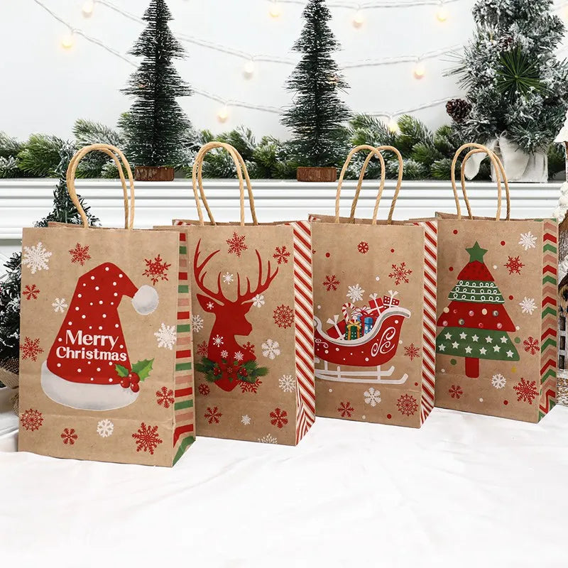 イベント・クリスマス装飾｜クリスマスクラフト紙ギフトバッグセット(4枚入)