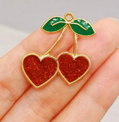 ハート型チェリーペンダントチャーム10個セット｜誉PRINTING