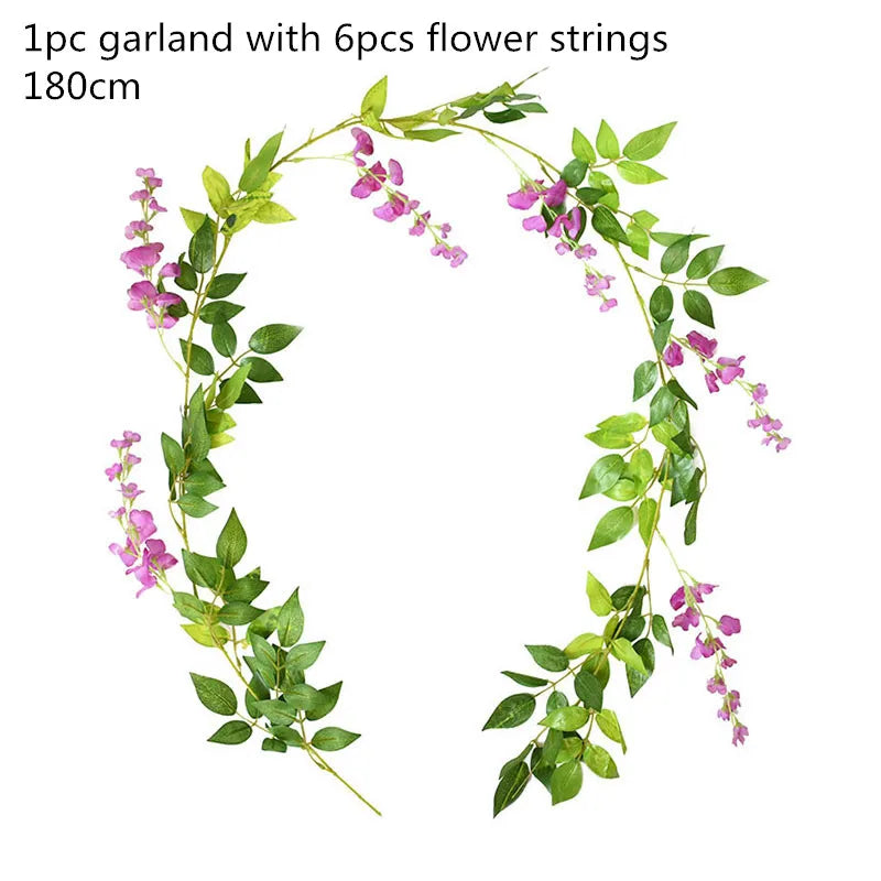 グリーンユーカリの葉ガーランド・藤の造花・ラタンフェイク植物・シルクの葉つる
