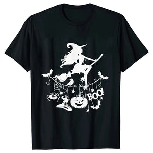 イベント・ハロウィングッズ｜レディース ハロウィン魔女柄Tシャツ (S～XXL)