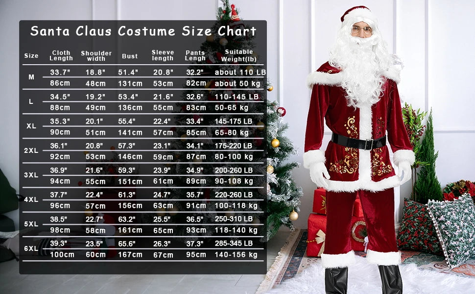 イベント・クリスマスグッズ｜大人用 サンタクロース衣装9点セット(M/L/2XL/3XL/4XL/6XL)