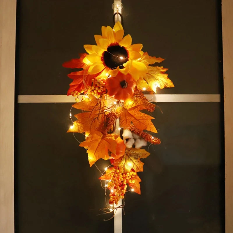 イベント・ハロウィングッズ｜秋の彩りスワッグ 50cm ひまわりと紅葉