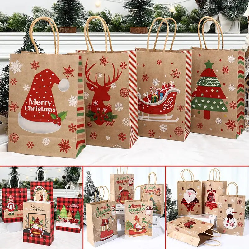 イベント・クリスマス装飾｜クリスマスクラフト紙ギフトバッグセット(4枚入)