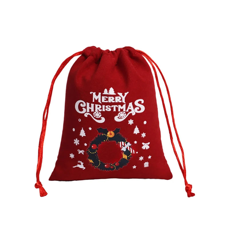 イベント・クリスマス装飾｜クリスマス柄ベルベット巾着バッグセット(12個)