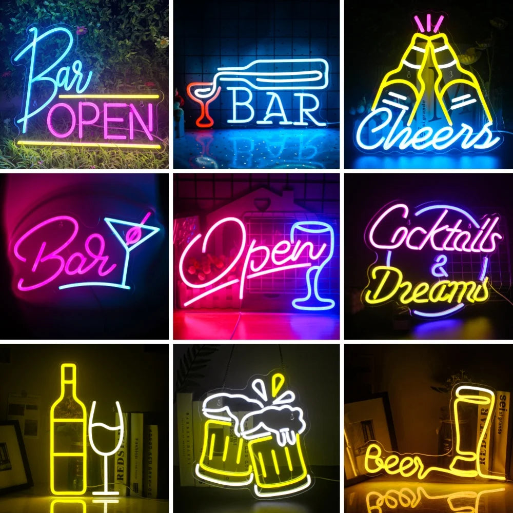 Bar／OPEN／Beer／Cheers／Cacktails　LEDネオンサイン（ネオン看板）