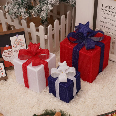イベント・クリスマス装飾｜ライト付きギフトボックス(3個セット)