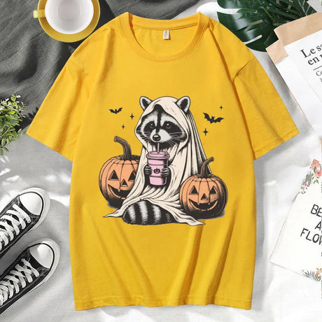 イベント・ハロウィングッズ｜ メンズ アライグマゴースト柄Tシャツ（XS～3XL）