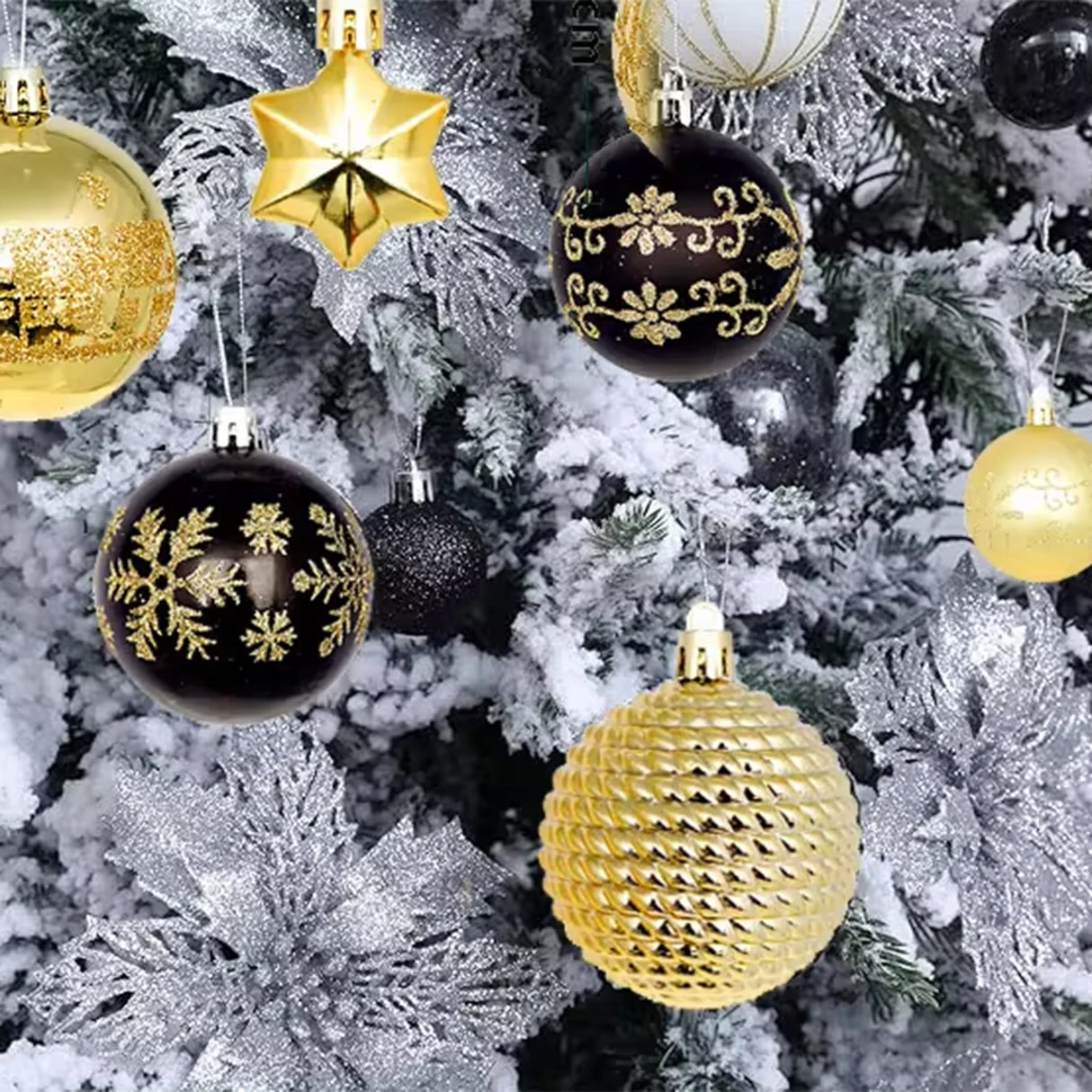 イベント・クリスマス装飾｜クリスマス吊り下げボールセット ブラックゴールド