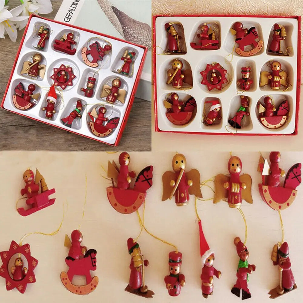 イベント・クリスマス装飾｜12個入り 木製クリスマスオーナメントセット