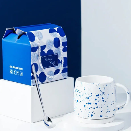 |イベント・ノベルティ用品 | スプーン付きセラミック製ブルーマグカップ | 500ml