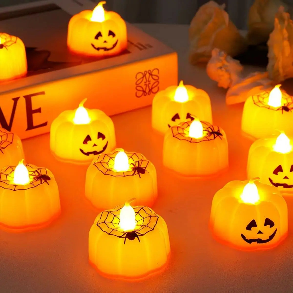 イベント・ハロウィングッズ｜パンプキンLEDティーライト12個セット