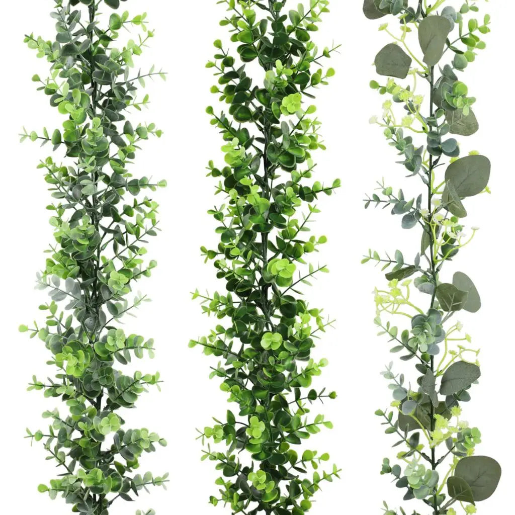 フェイクユーカリラタン人工植物つるグリーン柳の葉シルクアイビー壁掛けガーランドホームウェディングパーティー装飾