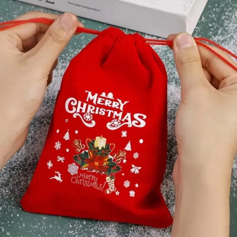 イベント・クリスマス装飾｜クリスマス柄ベルベット巾着バッグセット(XS/S/M/L)