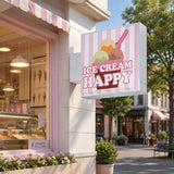 角型LED突出し看板の設置イメージ｜アイスクリーム店の外壁に設置した店舗用サイン｜誉PRINTING