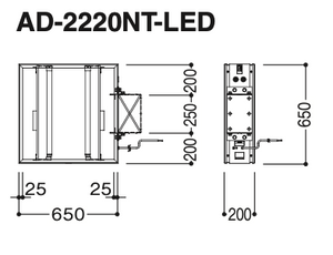 角型LED突出看板 AD-2220NT-LED W650×H650 外形寸法・取付寸法図