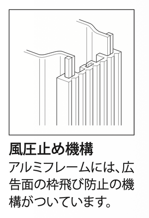 アルミLED突出看板 AD-5215T-LED 広告面の枠飛び防止用風圧止め機構