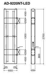 縦型LED突出看板 AD-9220NT-LED W650×H2700 外形寸法・取付寸法図