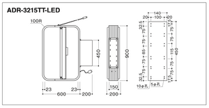 縦型LED突出看板 ADR-3215TT-LED W600×H900 外形寸法・取付寸法図