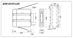 大型角型LED突出看板 ADR-3315T-LED W900×H900 外形寸法・取付寸法図