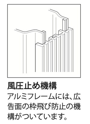 アルミLED突出看板 ADR-5215T-LED 広告面の枠飛び防止用風圧止め機構