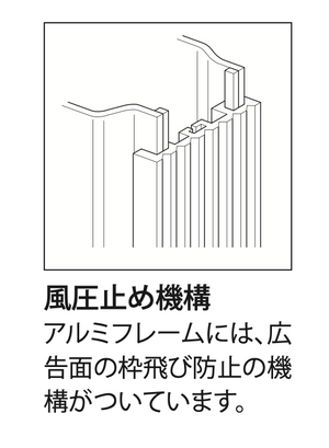 アルミLED突出看板 AD-6215T-LED 広告面の枠飛び防止用風圧止め機構