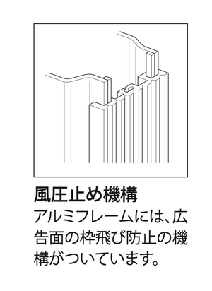 アルミLED突出看板 ADR-7215T-LED 広告面の枠飛び防止用風圧止め機構