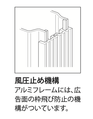 アルミLED突出看板 ADR-9215T-LED 広告面の枠飛び防止用風圧止め機構