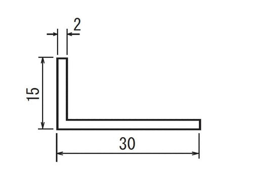 壁面取付アングル 2×15×30mm L4000mm 10本セット 断面寸法図｜誉PRINTING