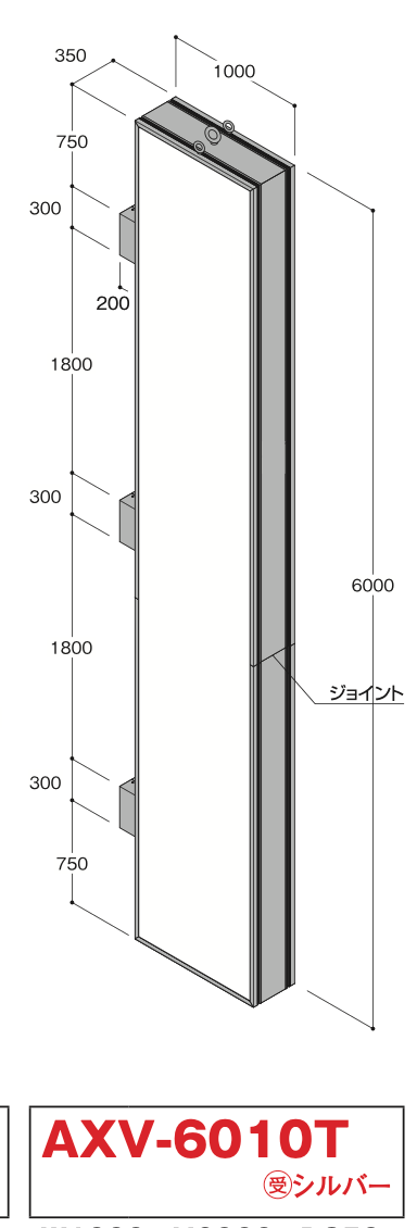 AXV-6010T 自立式大型看板 W1000×H6000 本体寸法・ジョイント構造図