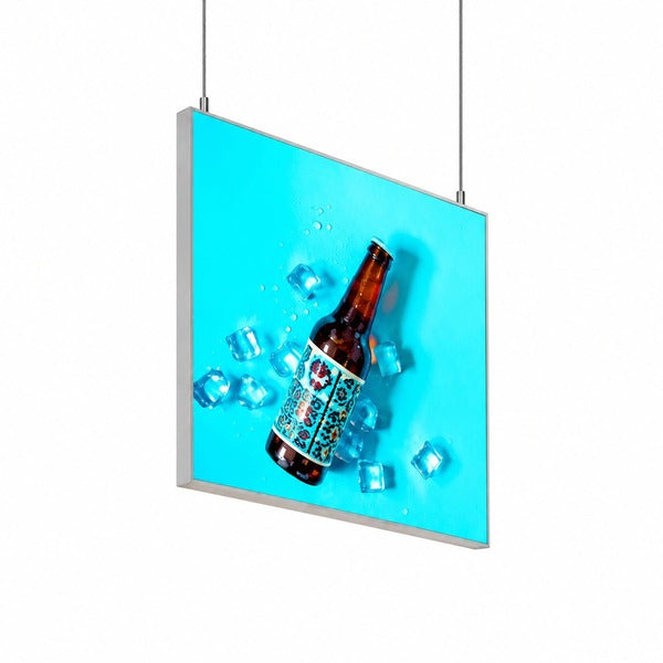 Hanging Boss Light 天吊り薄型ライトボックスの吊り下げ時の全体像｜誉PRINTING
