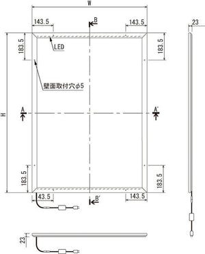 LED内照パネル FE934 壁面取付穴・LED配置寸法図｜誉PRINTING