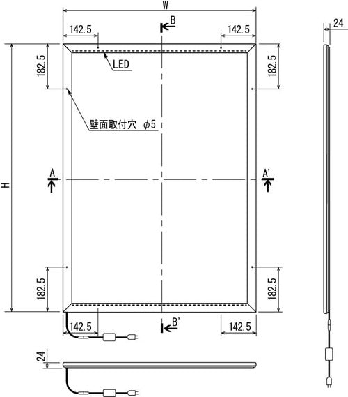 屋外用LED内照パネル FE935 本体寸法・LED配置・壁面取付位置図｜誉PRINTING
