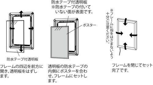 屋外用LED内照パネル FE935 防水テープ付き透明板・ポスター交換方法｜誉PRINTING