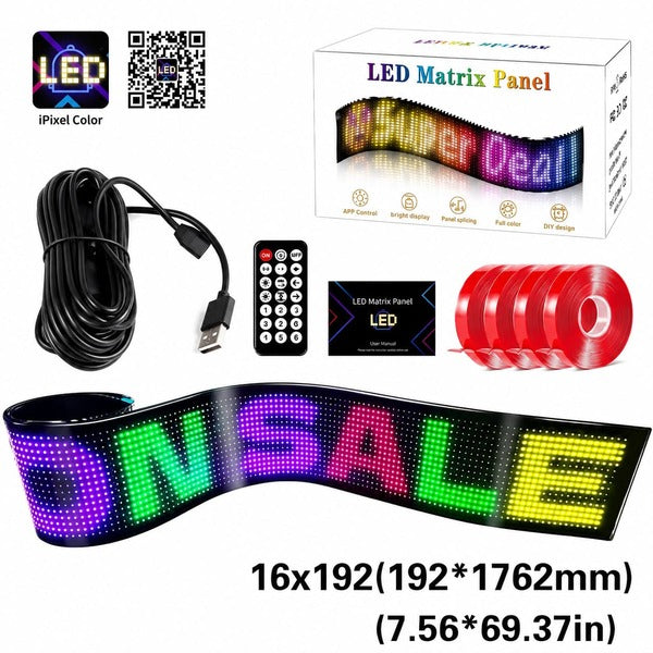 LED電光掲示板 16×192 約176cm幅｜巻いて収納できる特大ロング・長文
