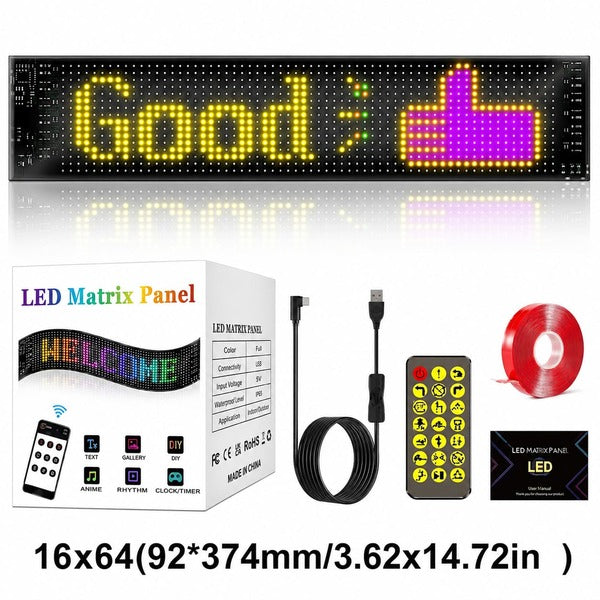 LED看板 スマホで流れる文字 横長｜16×64・約37cm幅 フレキシブルデジタルサイネージ
