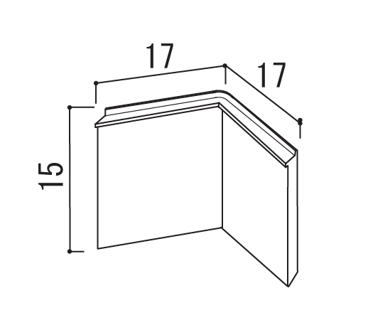掲示板用コーナー保護パッドM-937の17×17×15mm寸法図｜誉PRINTING