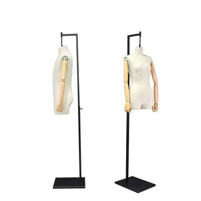 リネンと木製アームの吊り下げトルソー 女性ハーフボディで可動式｜誉PRINTING
