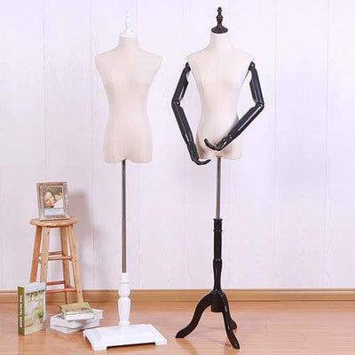 リネン素材と木製アームの女性用ハーフボディマネキン｜誉PRINTING