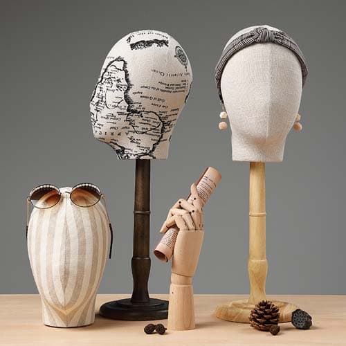 ファブリックマネキンヘッド 木製スタンドでアパレル展示に最適 | 店舗 